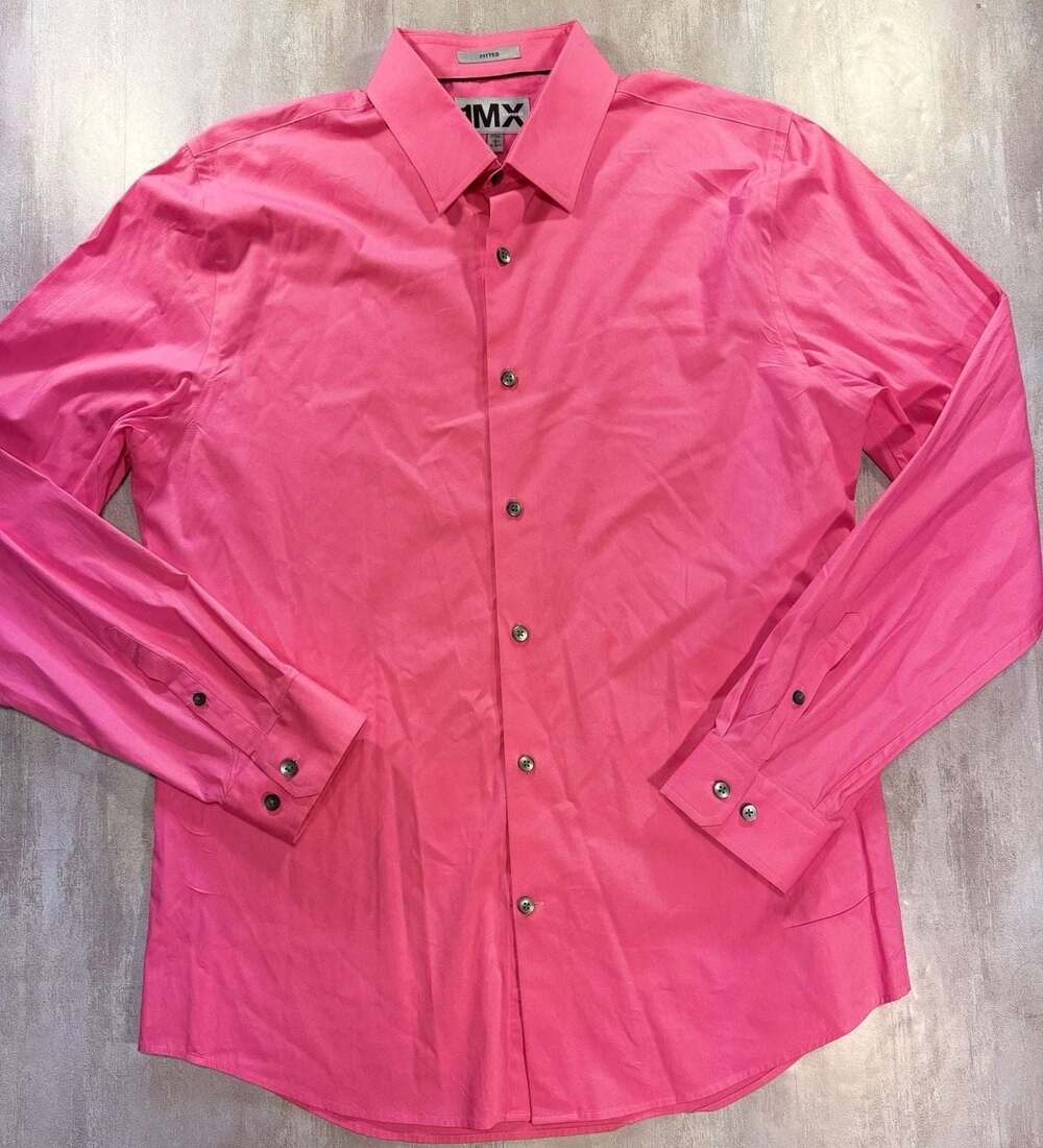 1MX Men’s L 16-16 1/2 Fitted Dress‎ Shirt, Pink